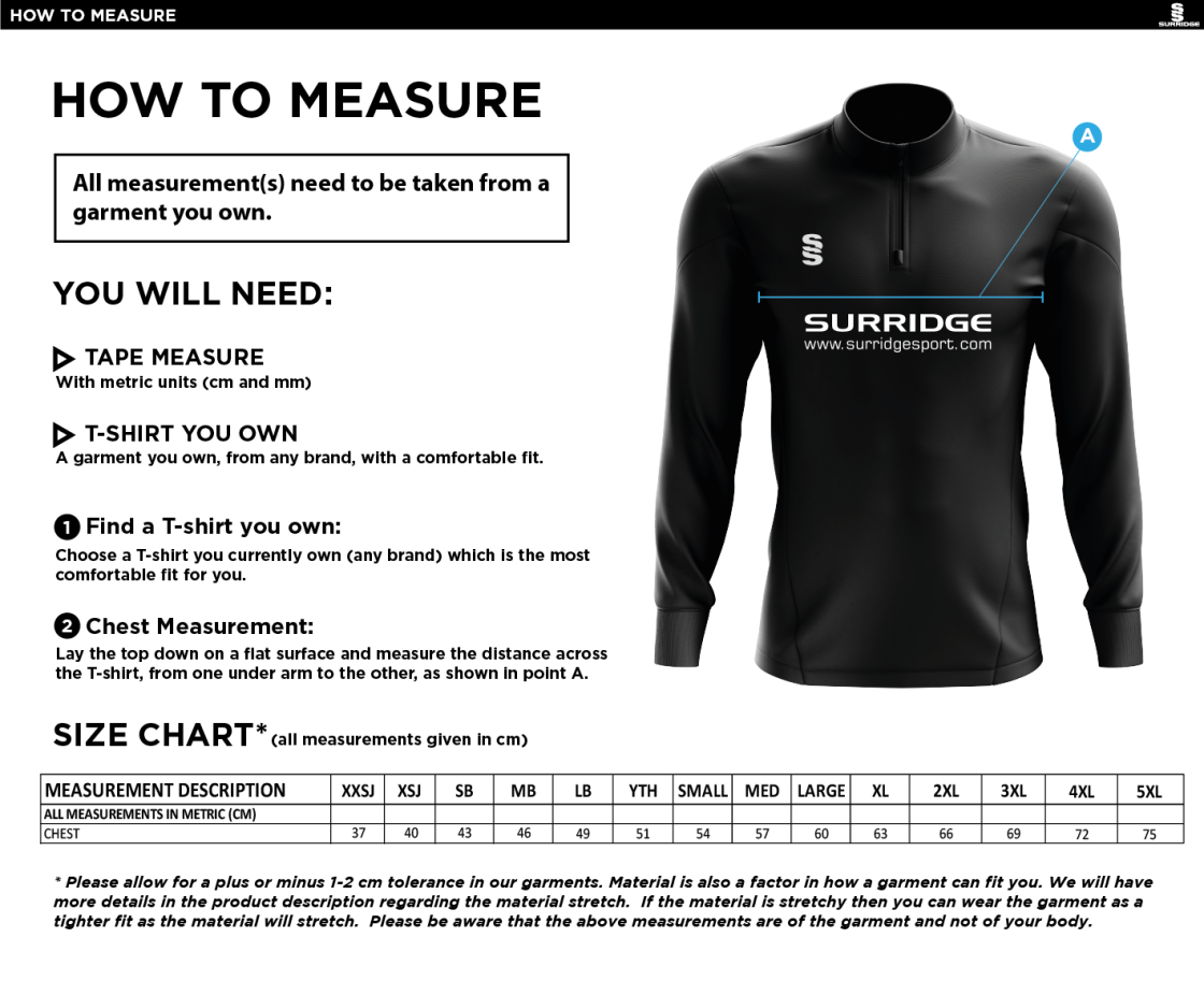 Chelmsford FC - Active Performance Top - Size Guide