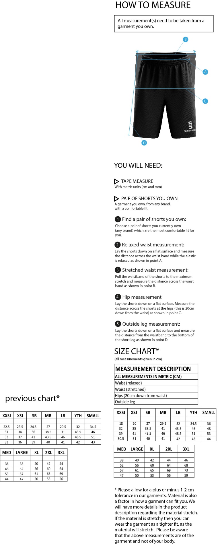 Chelmsford FC - Fuse Shorts - Black - Size Guide