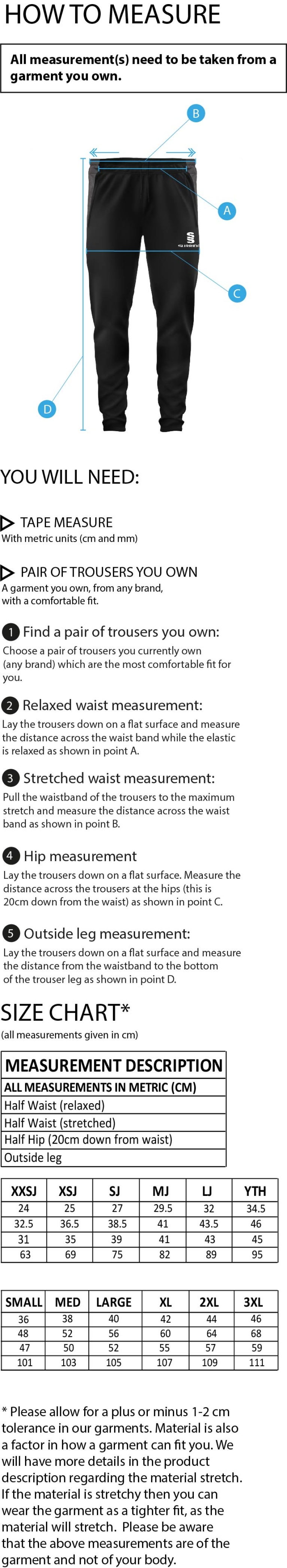 Chelmsford FC - Skinny Pant - Black - Size Guide
