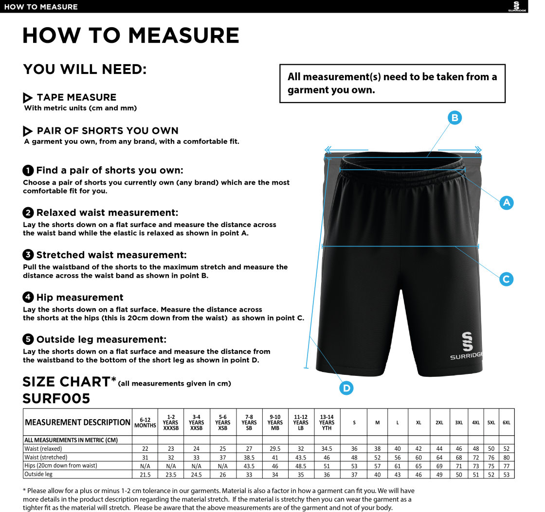 Chelmsford FC - Match Short - White - Size Guide