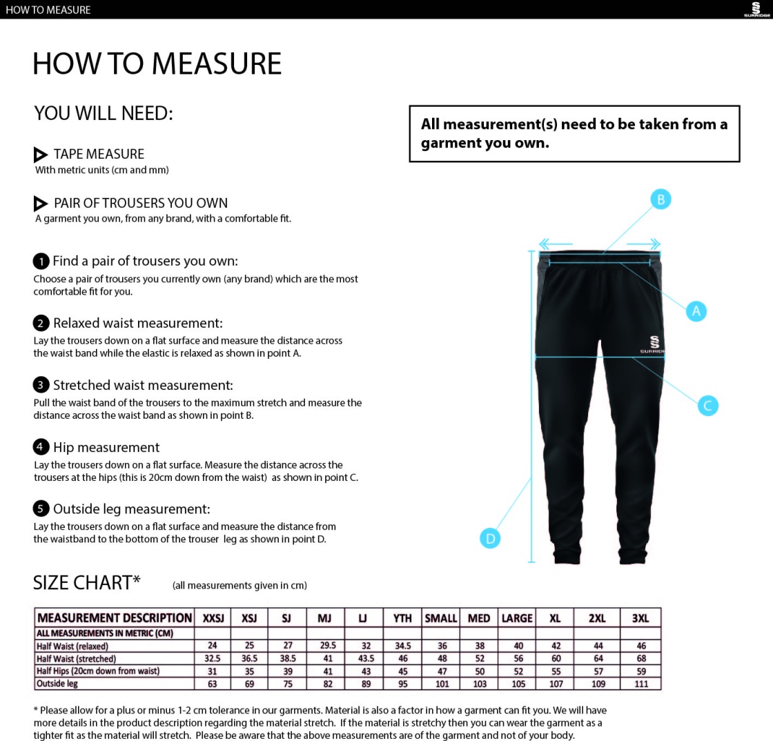 Chelmsford FC - Skinny Pant - Black - Size Guide