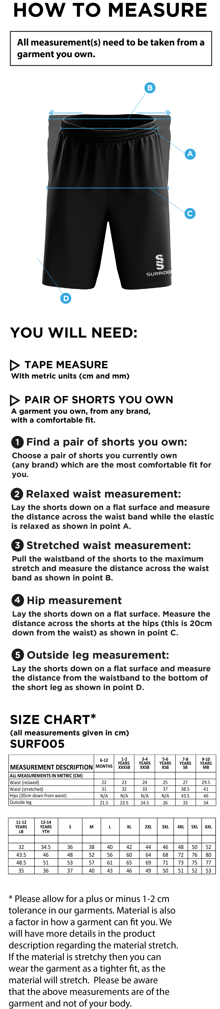 Chelmsford FC - Match Short - White - Size Guide