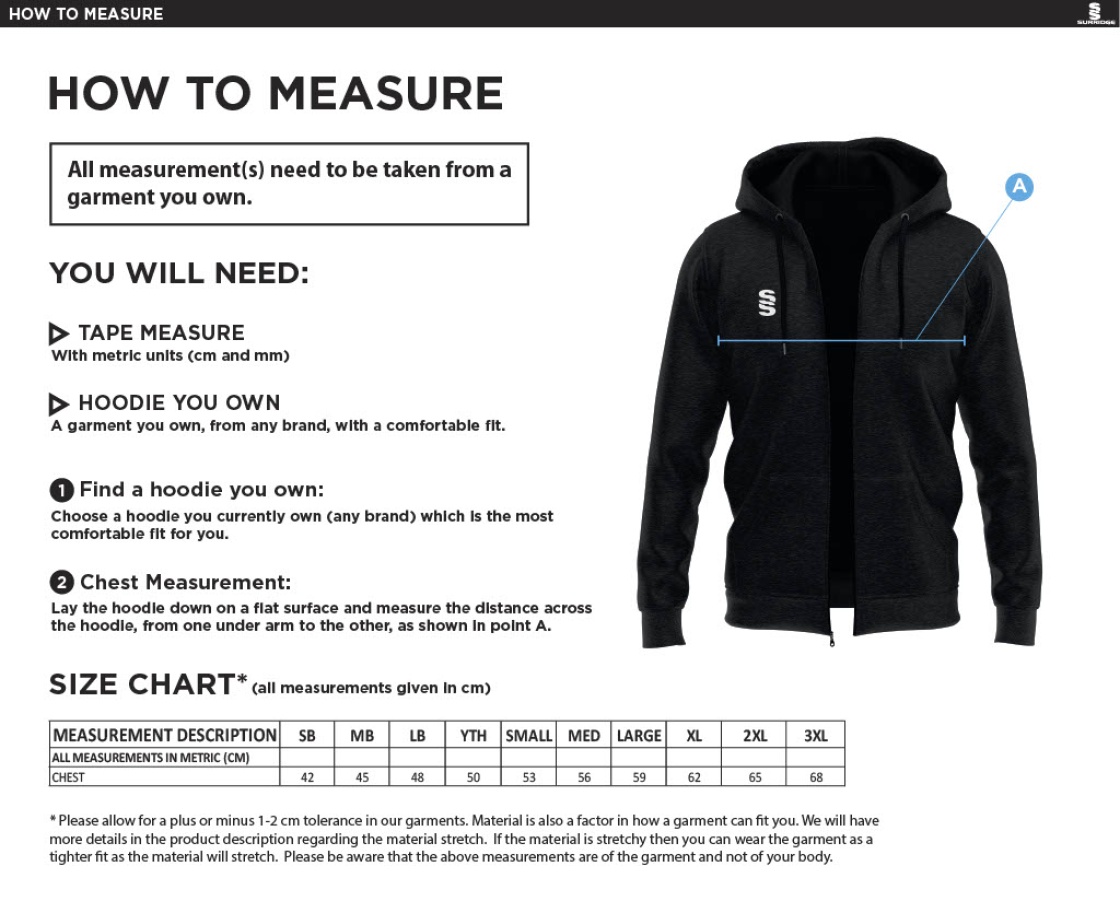 Chelmsford FC - Dual Full Zip Hoody - Black - Size Guide